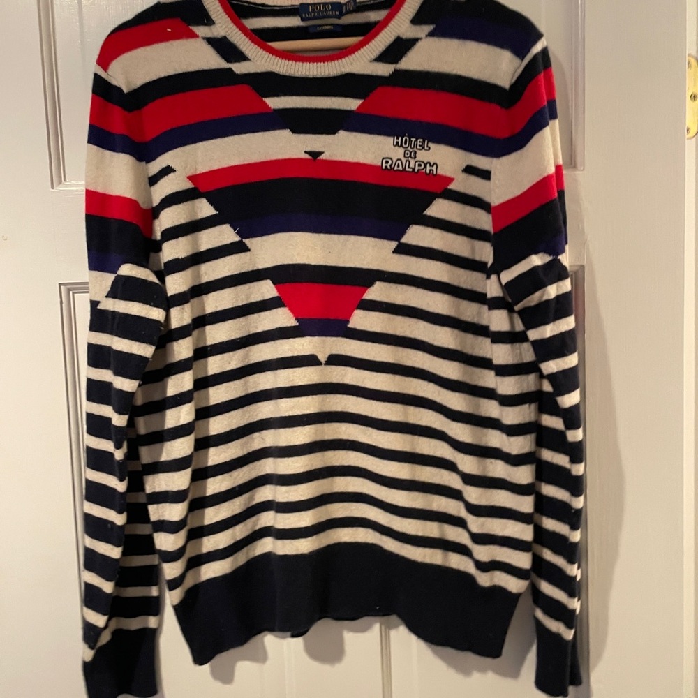 Polo Ralph Lauren Cashmere Sweater Hotel Xl Womens Navy Cream Red